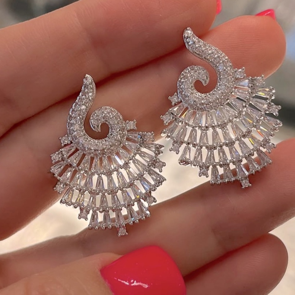 Earrings White Gold Plated Made W Swarovski Crystal Women's Bridal Jewelry
